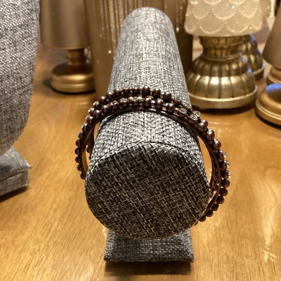 Chocolate and CZ Metal Bangle Bracelets in a Set of 3 - Picture 6 of 6